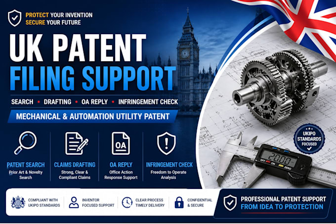 do UK mechanical and automation utility patent search claims drafting and filing