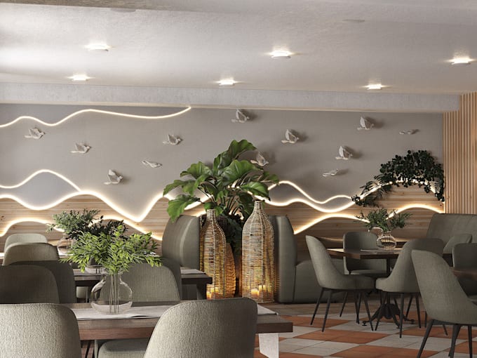 Create cafe or restaurant interior design and 3d rendering by ...