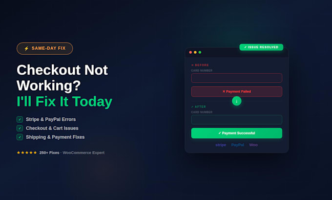 fix woocommerce checkout, payment, and store errors today