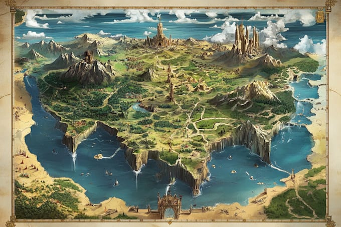 do medieval fantasy map, isometric vector map
