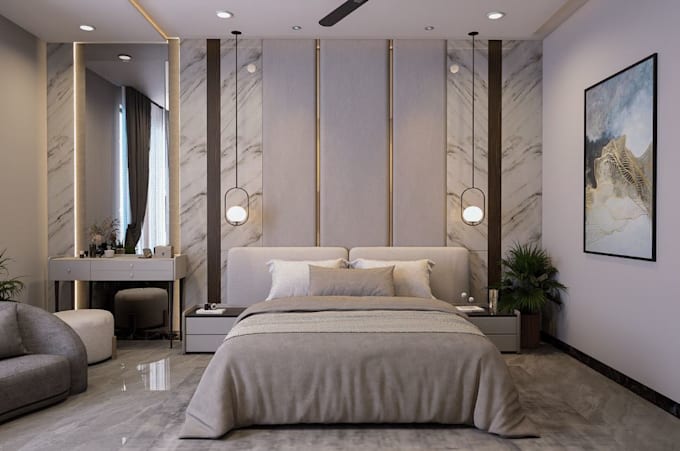 refurnish 3d master bedroom, luxury design, makeup area, bathroom rendering