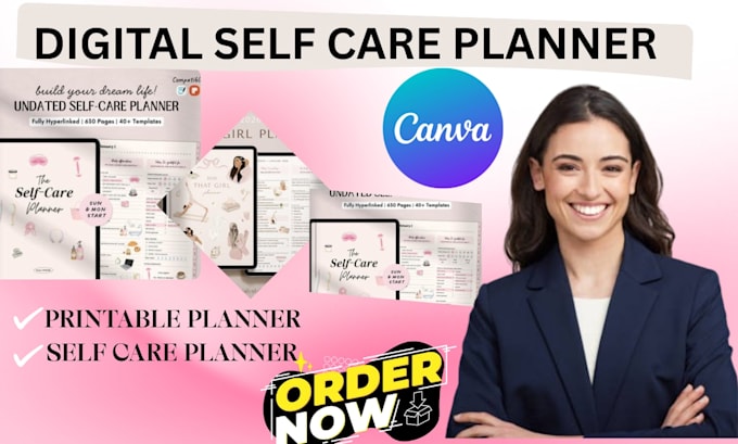 Design premium digital adhd self care planner, wellness journal, habit ...