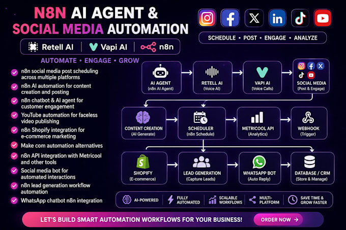build n8n ai agent n8n social media automation retell ai vapi ai n8n workflow