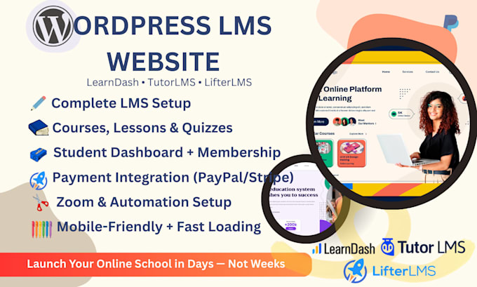 create wordpress lms websites development using learndash, tutorlms or lifterlms