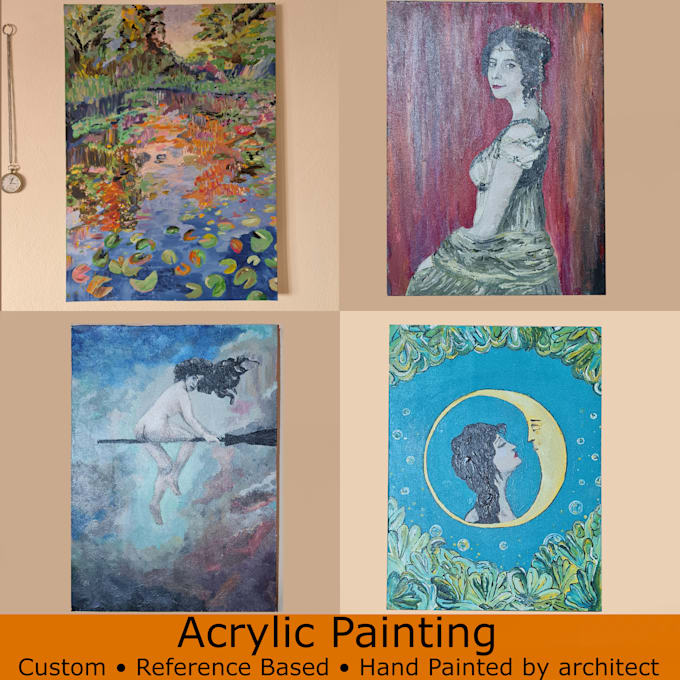 hand paint an acrylic artwork from your reference or idea