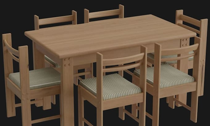 do 3d table, 3d chair, 3d spoon and 3d pot