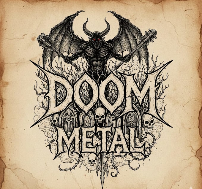 hand draw a detailed doom metal logo