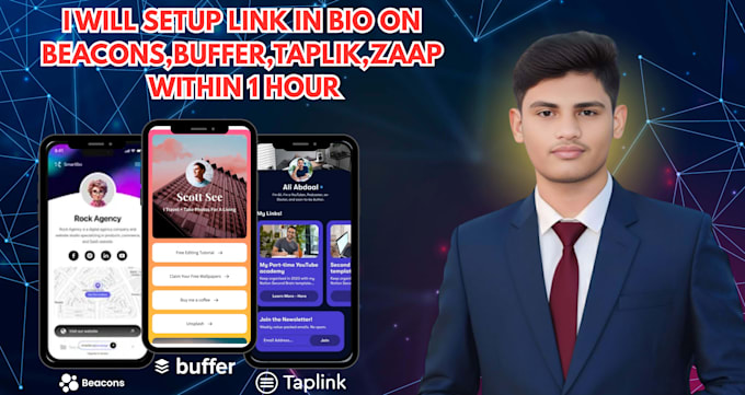create and set up your link in bio on beacons, taplink, buffer,  in 1 hour
