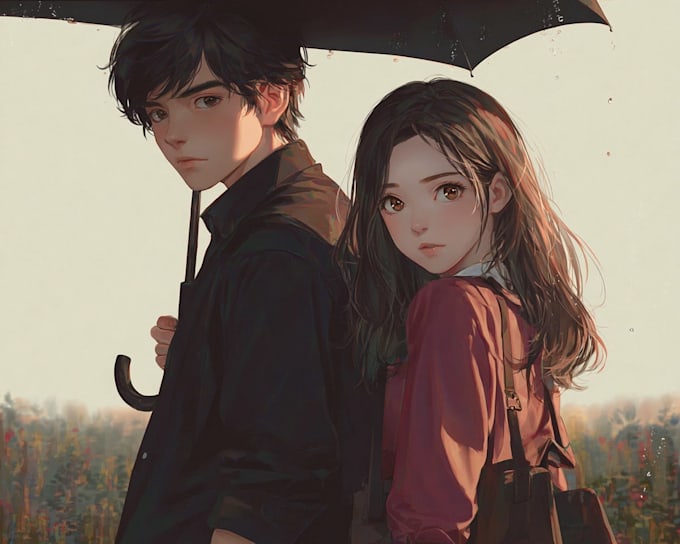 anime couple character art  unique  personalized