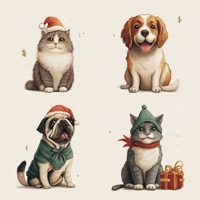 make a christmas pet portrait or illustration