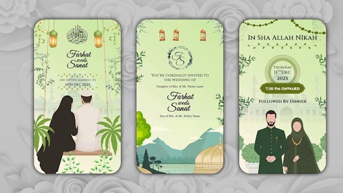 create islamic wedding invitation video with elegant animation