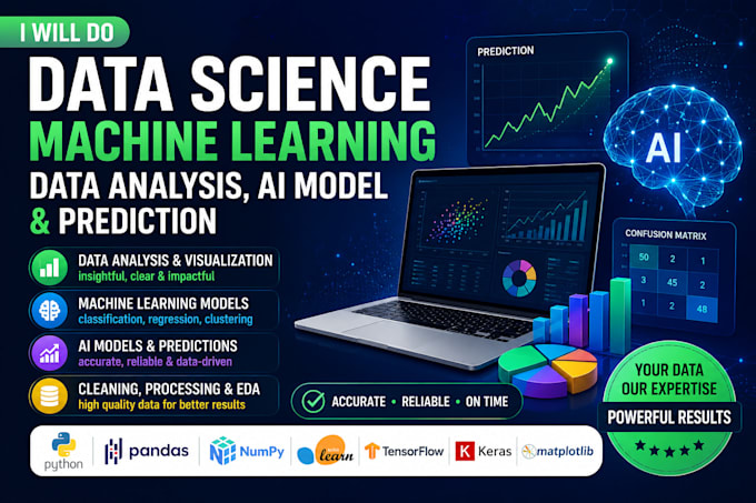 do data science, machine learning, data analysis, ai model and prediction
