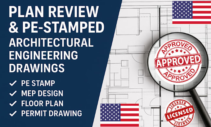 Do plan review, pe stamp architectural engineering drawing, mep plan ...