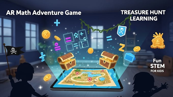 develop an ar math adventure treasure hunt game for kids to learn math