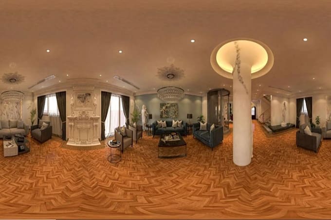 recreate luxurious residential interior hotel lobby panoramic rendering 3d model