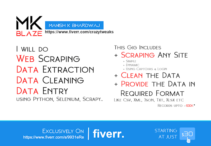 do web scraping and data extraction to clean excel or CSV