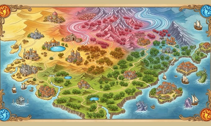 create board game map illustration 2d map art tabletop card game playmat design