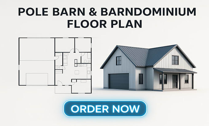 design professional pole barn and barndominium floor plan 2d layout and 3d model