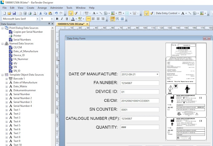 create design with data entry form bartender