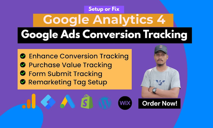 Setup or fix google analytics, ads conversion, ga4 ecommerce tracking ...