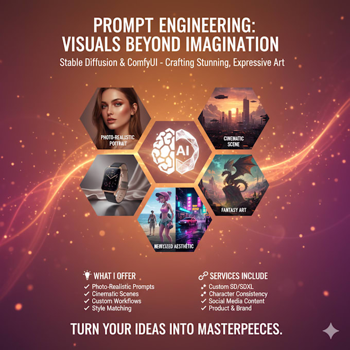 design custom stable diffusion and comfyui prompts for stunning visuals