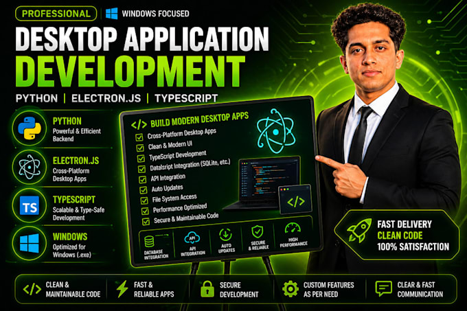 develop desktop apps using python or electron js and typescript