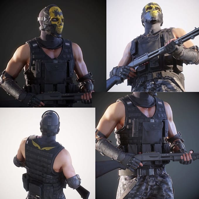 create custom 3d low poly game character for 3d games and rendering