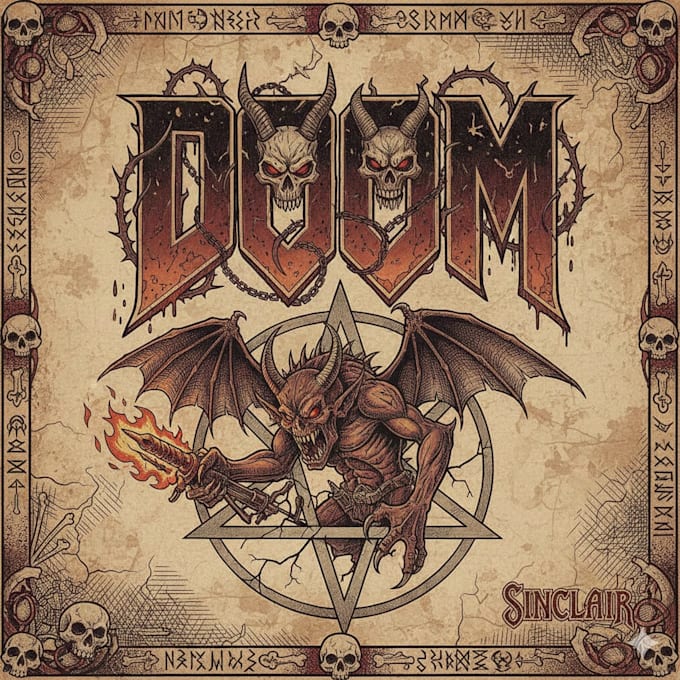 create a unique hand drawn doom logo