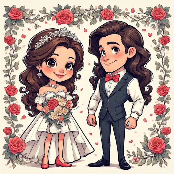 create a romantic couple portrait in my art style