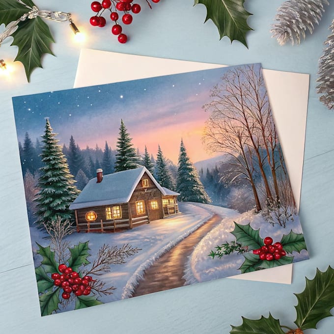 create a beautiful illustrated christmas card