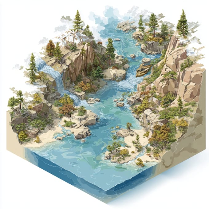 draw a unique vector or isometric map illustration