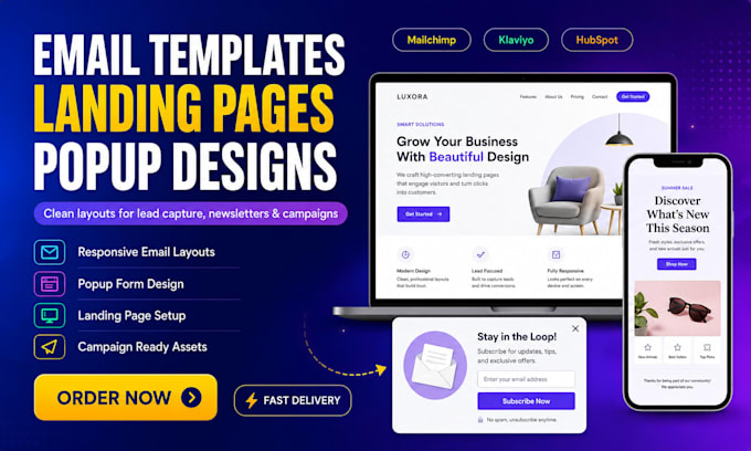 design email marketing templates, landing pages and popup designs
