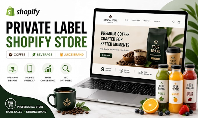 create private label coffee store beverage website juice label shopify website