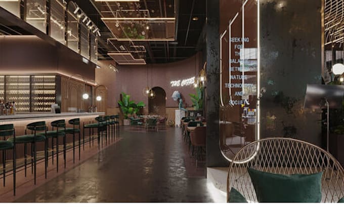 do restaurant 3d interior rendering dining space bar and cafe lounge design