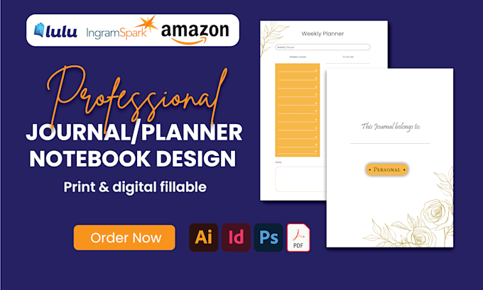 design kdp journal notebook workbook, digital planner, fillable pdf tracker etsy