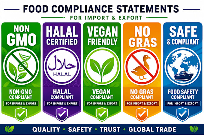 draft food compliance statements eto gmo halal vegan gras for import export