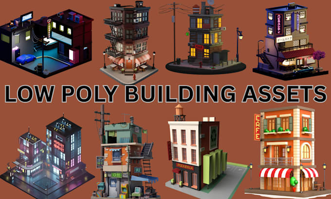 Design low poly buildings modular, cities, villages, ruins, medieval ...