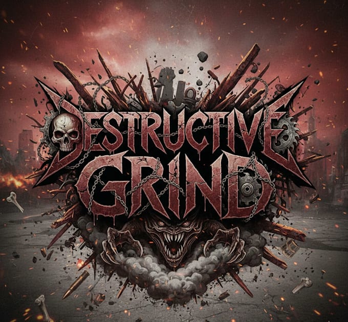 create a destructive grind metal band logo