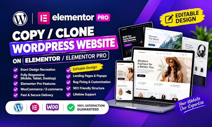 convert ai to wordpress copy clone or redesign website on elementor