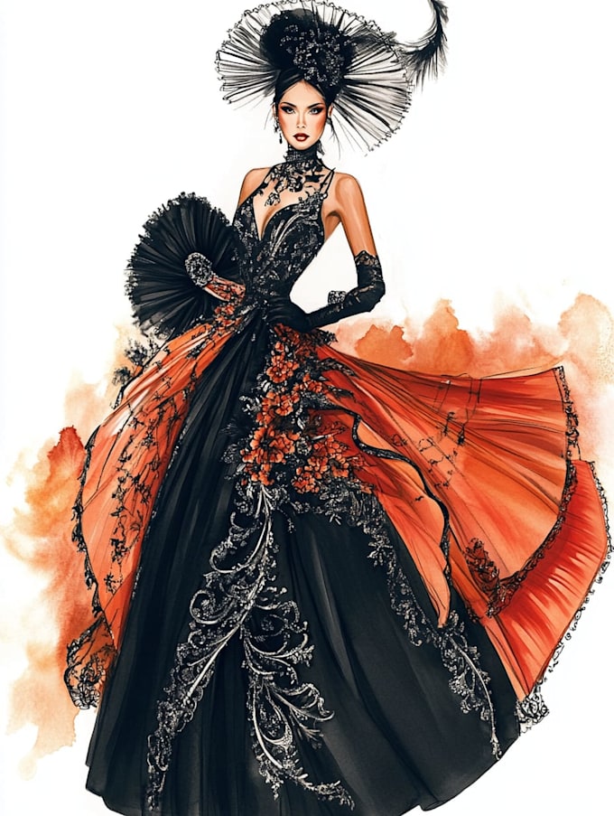 Draw a fashion or editorial illustration, sketch, commercial by ...