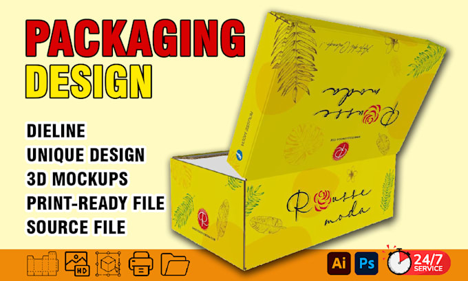 do packaging design with professional box design, packaging box and 3d mockups