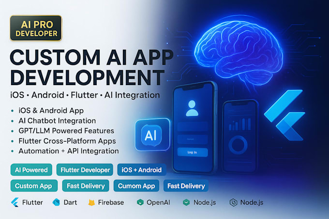 custom ai integration mobile app development, ios app android app, flutter app