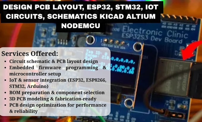 Design pcb layout, esp32, stm32, iot circuits, schematics kicad altium