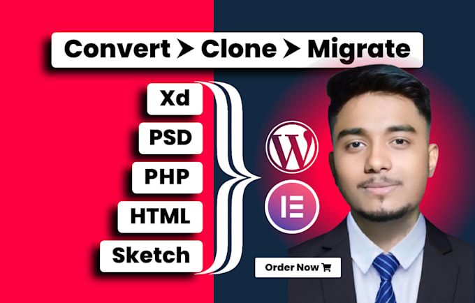 convert or migrate HTML, PSD, xd, PHP, sketch to wordpress elementor website