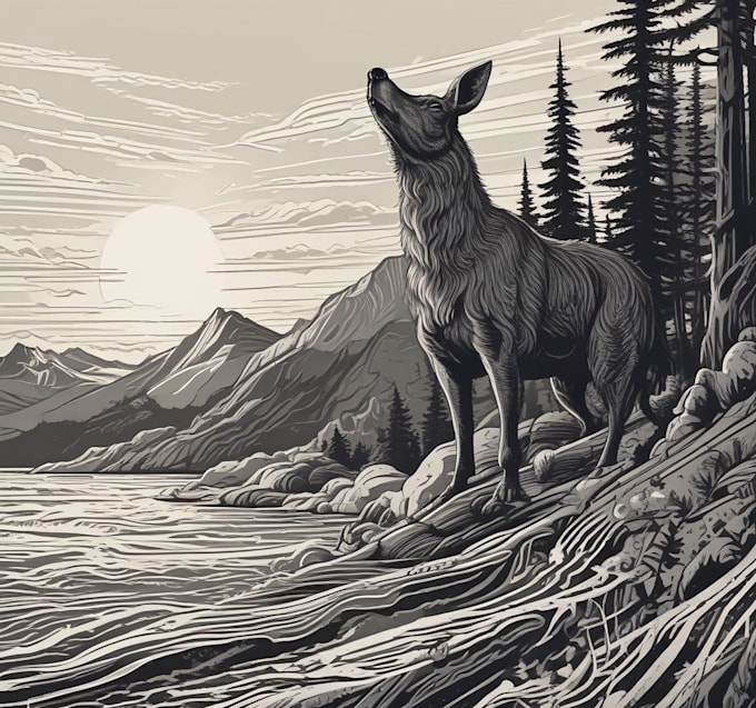 draw rustic, linocut, scratchboard retro vector