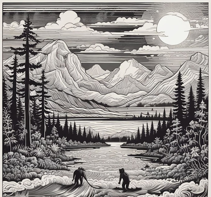 engraving linocut style digital drawing art