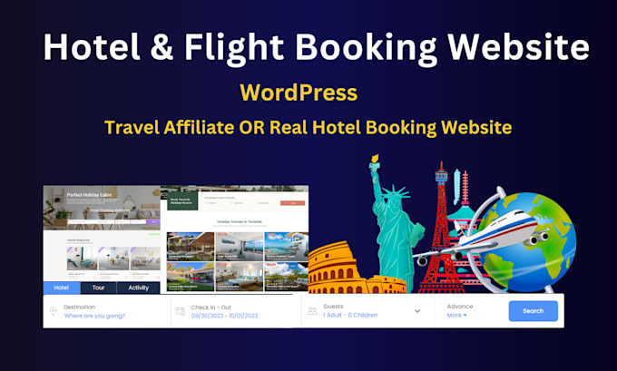 build a wordpress travel, hotel and flight booking website with real system