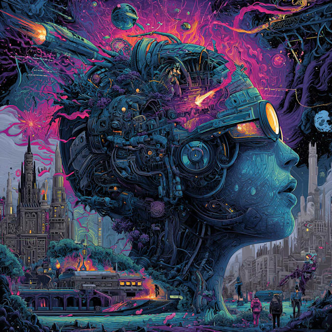 Create detailed art of sci fi cyberpunk psychedelic artwork by ...