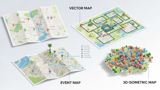 design vector map illustration, event map, 3d isometric custom illustration map