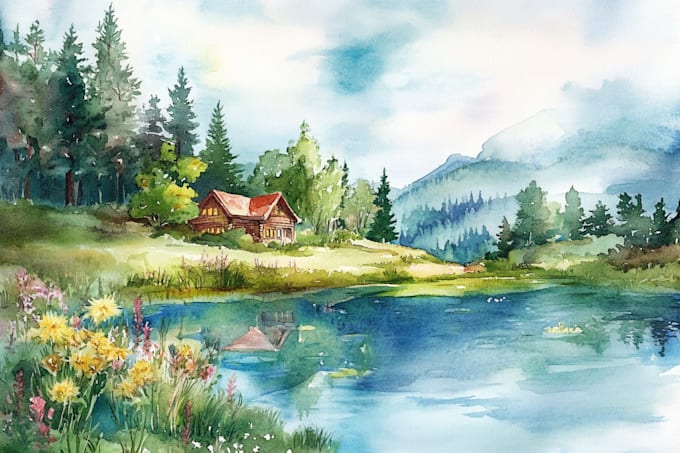 draw a watercolor landscape illustration